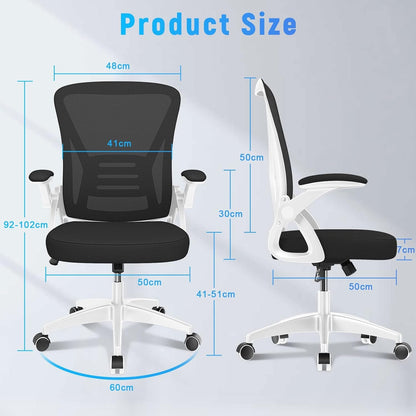 GartistGo Bürostuhl Ergonomischer Schreibtisch mit 90° Flip-up Armlehne Lendenwirbelstütze, höhenverstellbarer Stuhl, Executive Swivel Computer gepolsterte Sitzkissen für Haus/Büro