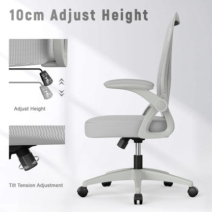 GartistGo Bürostuhl Ergonomischer Schreibtisch mit 90° Flip-up Armlehne Lendenwirbelstütze, höhenverstellbarer Stuhl, Executive Swivel Computer gepolsterte Sitzkissen für Haus/Büro