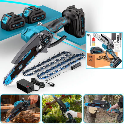 Neu verbesserte kabellose Mini-Kettensäge, Gartensäge, komplette mit Akku und Ladegerät, für Baumschnitt, Holzbearbeitung, Gartenarbeiten und Gartenpflege. Die ideale Wahl für Profis und Hobbybastler. Handgeführte elektrische Säge. Optional.