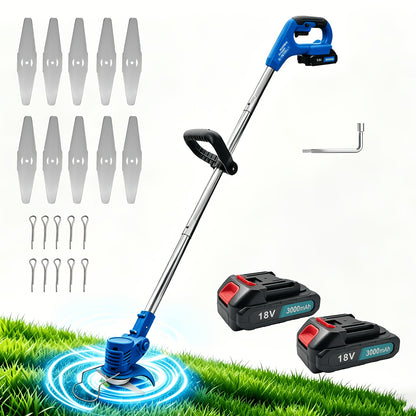 Akku-Rasentrimmer mit 2 Akkus, 200W verstellbarer Rasentrimmer Garten-Rasentrimmer mit 10 Klingen, leichter elektrischer Rasenrandbeschneider, Gartentrimmer, Rasenmäher, kompatibel mit Makita 18V Akku für Rasenrandbeschneidung