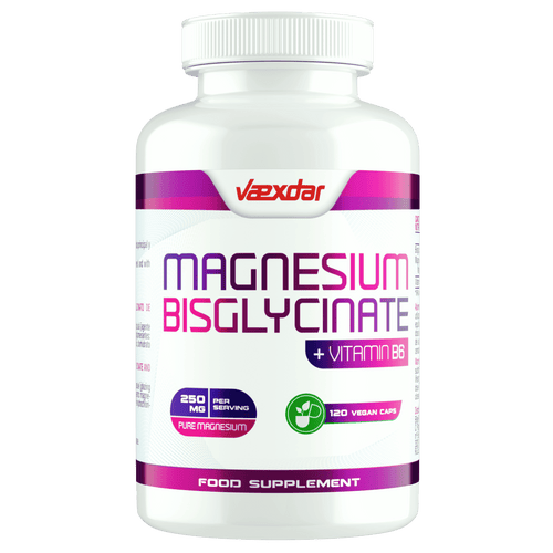Magnesium und Vitamin B6 - Magnesium Bisglycinat - 250 mg reines Magnesium - 120 pflanzliche Kapseln - Hohe Bioverfügbarkeit - Magnesium Bisglycinat und Vitamin B6 Vaexdar Supplemente