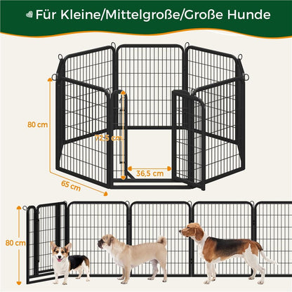 Costoffs 65 cm B × 80 cm H Welpenlaufstall mit Gitterelemente Faltbarer Hundelaufstall Gehege mit Tür & Bodenheringe Innen- & Außenbereich