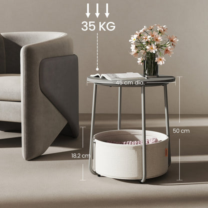 Couchtisch klein,Beistelltisch rund, kleiner Tisch, Wohnzimmertisch mit Stoffkorb, Stauraum für Wohnzimmer Schlafzimmer