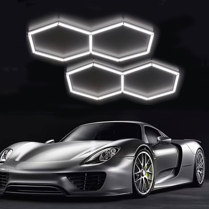 5/8er Pack Sechseckige LED Deckenleuchten - 280W 33600LM Ultra Helle Kaltweiß 6500K, Moderne Außenbeleuchtung für Garage, Werkstatt, Studio, Autowerkstatt - Leistungsdauer, Einfache Installation, Montage