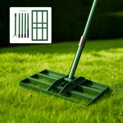 Handlicher Rasen Aushub Rechen 76 x 25 cm Garten Rasen Abzieher, müheloses Sand Rechen Werkzeug mit Griff 229 cm, Garten Rechen Scarifier für Hof, Golfplatz (Grün: 25*74.5*190cm; Silber: 35*75*190cm; Silber: 24.5*42.5*191cm Schwarz: 90*30*190cm)