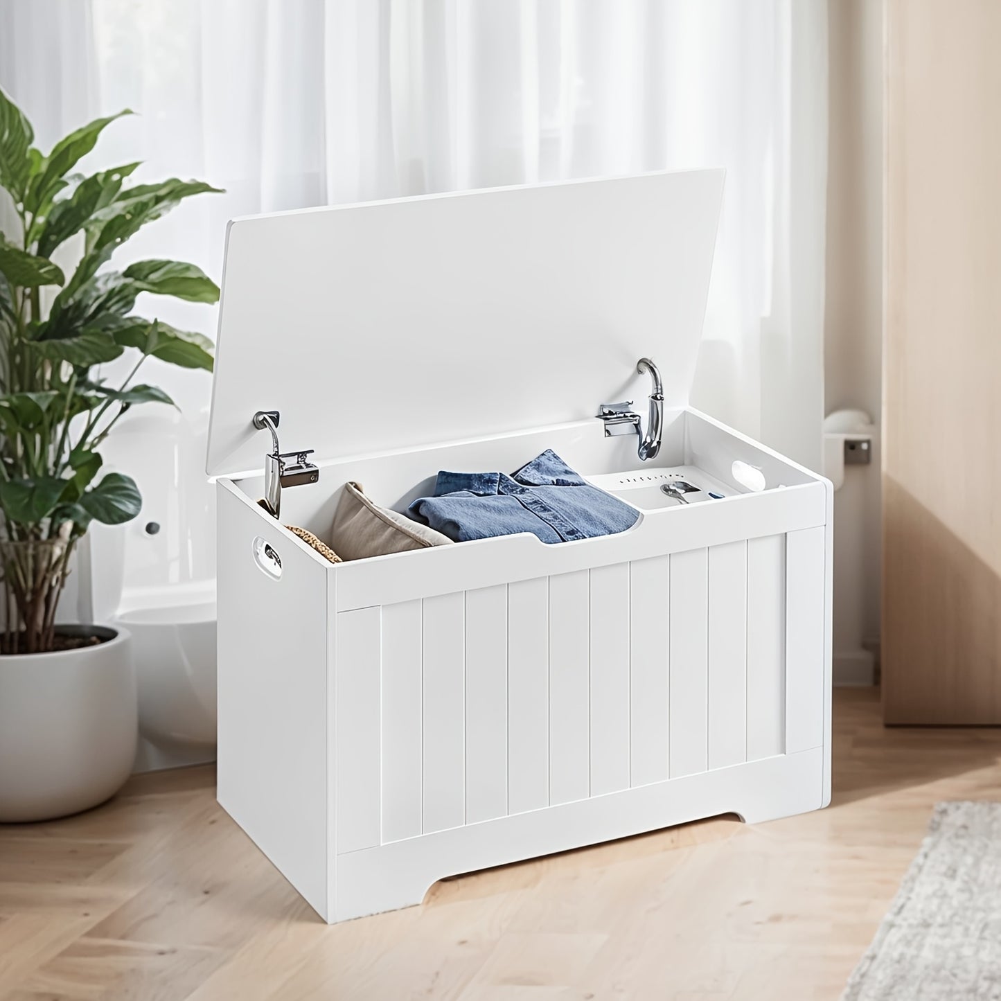Aufbewahrungskiste, Aufbewahrungsbank mit 2 Sicherheitsscharnieren, Schuhbank, Moderner Stil, 40 x 76 x 48 cm, für Flur, Schlafzimmer, Wohnzimmer
