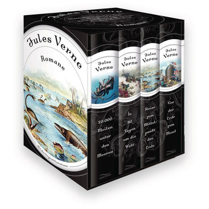 Romane - Buch - 20.000 Meilen unter den Meeren In 80 Tagen um die Welt Reise zum Mittelpunkt der Erde Von der Erde zum Mond - Jules Verne - Vier Bände im Schuber - 1504 S. - Deutsch - 2013 - Anaconda Verlag - EAN 9783730600399