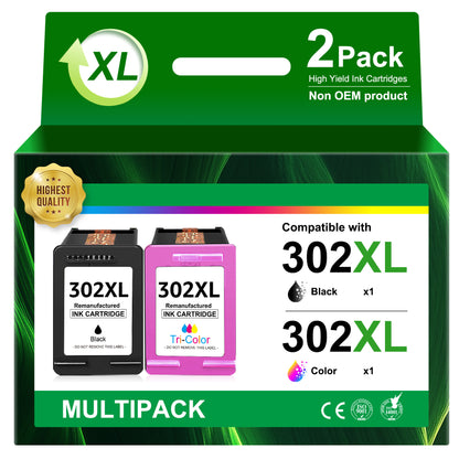 302 XL Multipack Ersatz für HP 302 Druckerpatronen – Schwarz und Farbe für HP 302 XL für HP Envy 4525, 4520, OfficeJet 3831, 5230, 3830, 3833 und DeskJet 3630, 3836 (2er-Pack)