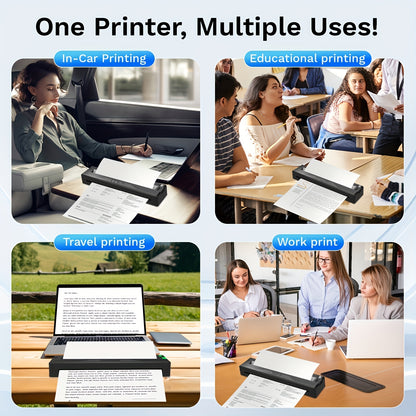 Tragbarer Drucker Kabellos für Reisen, Upgraded Tintenloser Thermischer Kabelloser Mini-Drucker Kompatibel mit Android, IOS & Laptop, Unterstützt 21,59 cm x 27,94 cm US Letter & A4, Kleiner Tragbarer Mobiler Reisedrucker für Zuhause (mit 3 Stück Tattoo-Tr