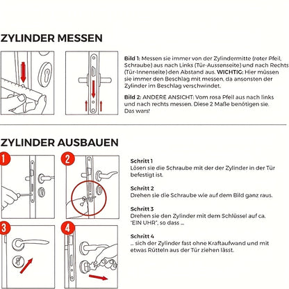 4er-Set Zylinder 45/45, 40/40, 35/35, 30/30, Türschloss mit 5 Schlüsseln