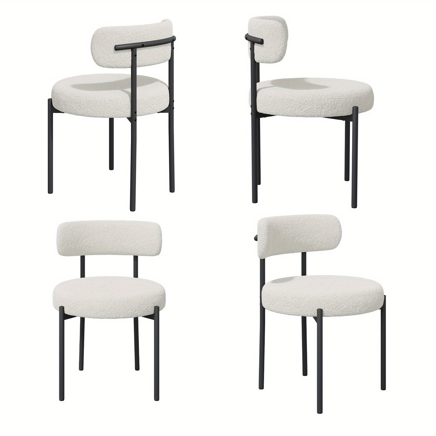 Esszimmerstuhl Set mit 2 Stücken, Runder Esszimmerstuhl, mit gebogenem Rücken und dickem Kissen, bequemer breiter Sitz, Metallbeine, lokales Lager