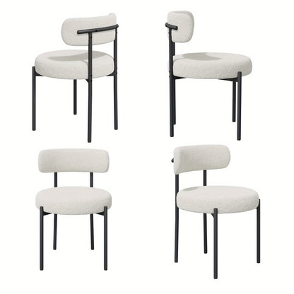 Esszimmerstuhl Set mit 2 Stücken, Runder Esszimmerstuhl, mit gebogenem Rücken und dickem Kissen, bequemer breiter Sitz, Metallbeine, lokales Lager