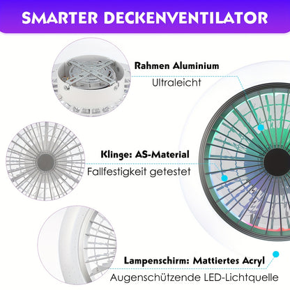 50W RGB Intelligente Deckenventilator-Leuchte | 6 Geschwindigkeiten + umkehrbarer Ventilator | APP-Steuerung | Sternenhimmel-Effekt + Musik-Sync | Leises Design | für Schlafzimmer/Wohnzimmer