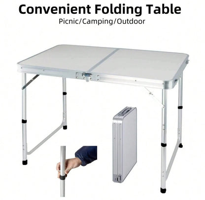 Campingtisch Klappbarer Aluminium Klapptisch, Leichter Gartentisch & Balkontisch, 3-fach Höhenverstellbar, Höhenverstellbarer, Tragbar, Faltbar, Picknicktisch, Campingtisch, Outdoor Tisch Weiß, 120 x 60 x 70/62/55 cm für Garten, Outdoor, Picknick, Camping