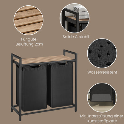 Wäschekorb 2 Fächer, Aufbewahrungsbox，Organizer faltbar, Wäschesammler mit Ablage, Wäschebox, Ordnungssystem Kleiderschrank，2 x 46 L, fur Weihnachts geschenke