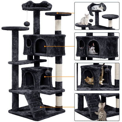Costoffs Kratzbaum Katzenbaum 138 cm, Stabiler Katzenkratzbaum Katzenmöbel mit Spielkugel & Katzenhöhle, Kletterbaum für Katzen, Katzenhaus Kratzturm