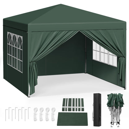 1 Stk. Tragbare Falt-Gazebo, Außenüberdachung, Sonnenschutz-Gazebo mit Seitenwänden, Garten-Gazebo, Partyzelt, Geeignet für Alle Jahreszeiten, Camping-Festival-Pavillon, Oxford-Stoff Metallrahmen, 3m x 3m, Ideal für Gärten, Camping, Festivals, Flohmarkt u