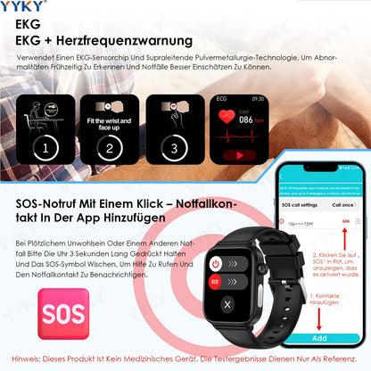 2026 Neue Smartwatch: 4,98cm IPS Display, 340mAh Akku mit langer Laufzeit, BT 5.0 Anrufe, Multi-Sport-Modi, Menstruations- & Temperaturüberwachung, Wettervorhersage, Sprachassistent/SOS-Funktion, Magnetisches Aufladen, Fitness Tracker Uhr für Android & iO