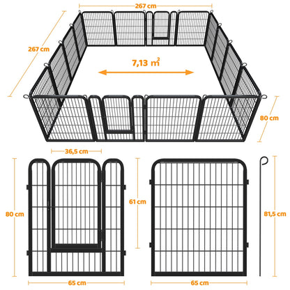 Costoffs 65 cm B × 80 cm H Welpenlaufstall mit Gitterelemente Faltbarer Hundelaufstall Gehege mit Tür & Bodenheringe Innen- & Außenbereich