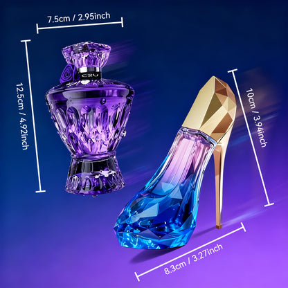 2 Stück Lila High-Heel & Lila Edelstein Parfümset (30+75ml) Großes Fassungsvermögen, Langanhaltender Duft | Bergamotte Tuberose Holznoten | Perfektes Geschenk für Feste & Privatgebrauch