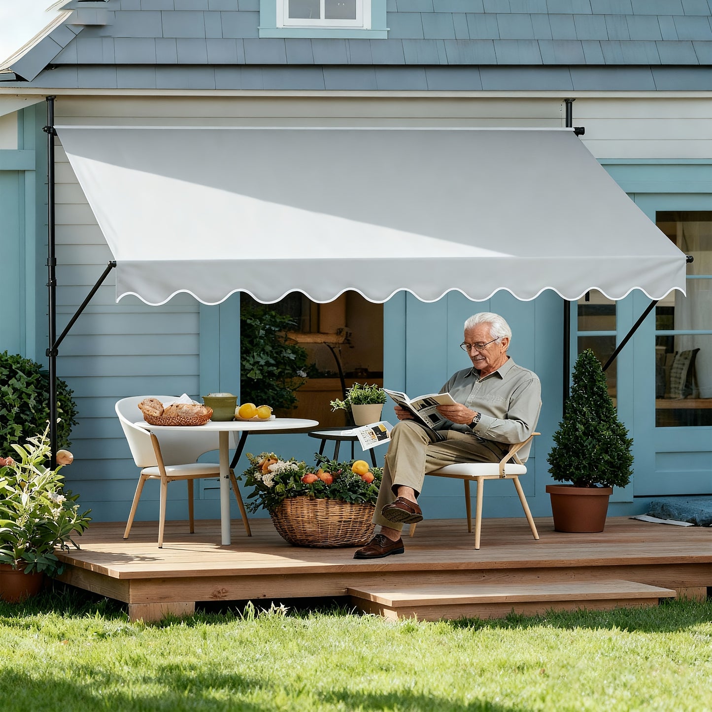 Klemm-Veranda-Balkon-Abdeckung mit Handkurbel, ohne Bohren, höhenverstellbar für Balkon und Garten