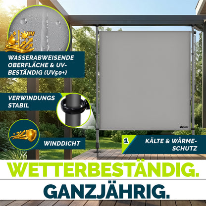 tillvex® Senkrechtmarkise Balkon ohne Bohren Klemmmarkise für draußen mit Kurbel Sichtschutz Außen Ausziehbar & Blickdicht Vertikalmarkise Balkon Terrasse Garten Sichtschutzrollo Wetterfest