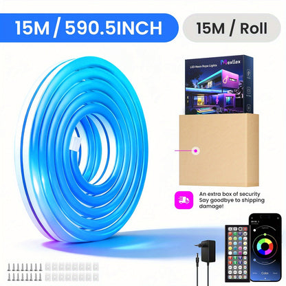 RGB Neonlichter mit drei Leitungen, mit APP- & Fernbedienung, IP67, einstellbare Farbe, kann Musikrhythmus über APP verfolgen, flexible Neonstreifenlichter RGB-Seillichter, für Schlafzimmer-Raumdekor