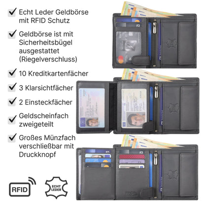 Leder Geldbörse Herren Portemonnaie RFID Hochformat Geldbeutel Echtleder Grau