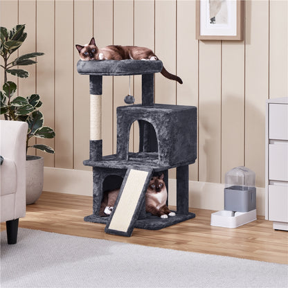 Costoffs Kratzbaum mit 2 Plüschhöhlen Katzenbaum Spielhaus Stabiler Katzenkratzbaum Spielball Spielbaum für Katzen Kratzmöbel