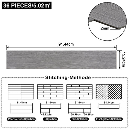 36 Stück Vinylboden Selbstklebender PVC-Boden für Badezimmer Wohnzimmer Flur Einfache Installation 3D Geprägte Holzmaserung Modernes Design