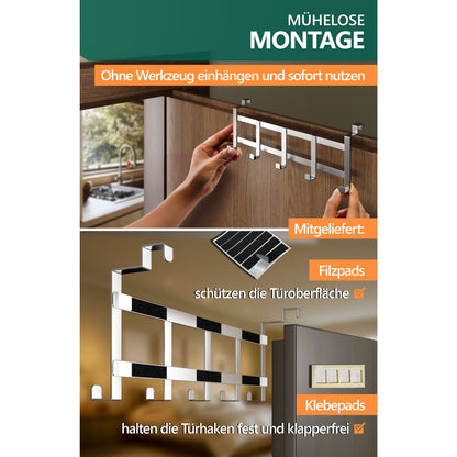 Lindenstein Premium Türgarderobe Innenseite - Farbe wählbar (Weiß/Silber/Schwarz) | Edelstahl-Hakenleiste für Türrückseite | Platzsparende & stabile Kleiderhaken | Einfache Montage ohne Bohren