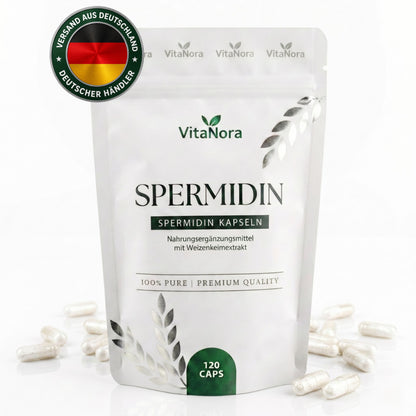 Spermidin Kapseln hochdosiert – 120 vegane Kapseln mit 6 mg Spermidin pro Kapsel aus Weizenkeimen – Weizenkeimextrakt ohne Zusatzstoffe