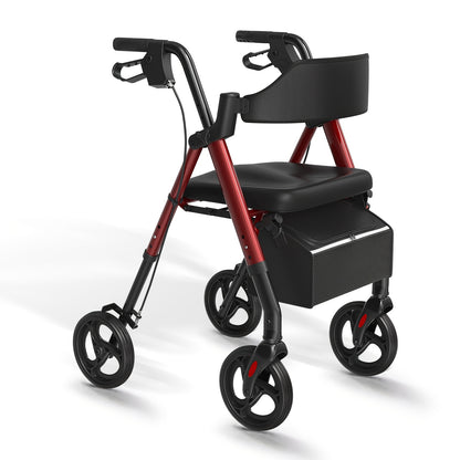 Senior Rollator Walker, faltbar, leichte Aluminium-Hilfsmittel, 20,32 cm All-Terrain Universalräder, doppelt verstellbare Höhe, ergonomischer PU-gepolsterter Sitz und Rückenlehne, 136,08 kg Tragkraft