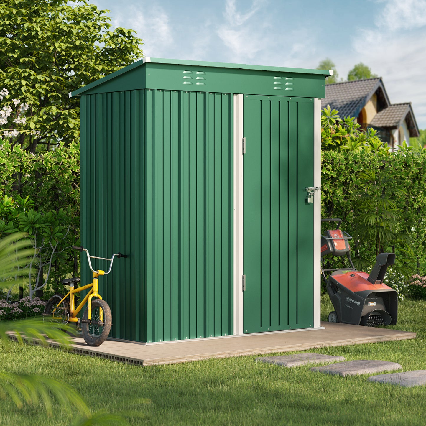Gartenschuppen Metall Dunkelgrau 180x95x162 cm | Mit Fundamentrahmen & Pultdach,Vorübergehend , Abnehmbar Gerätehaus,CC21