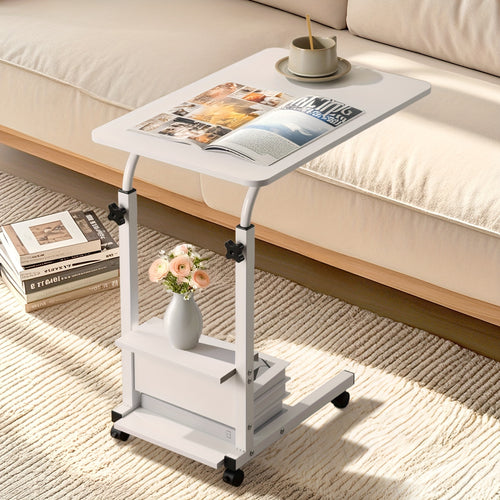 Höhenverstellbarer Stehschreibtisch mit 3-stufiger Aufbewahrung - Vollgröße (68,58 cm-83,82 cm) Schiebe-Unter-Computertisch geeignet für Home Office, Nachttisch, platzsparender Stehschreibtisch, Montage, stabiler Schreibtisch