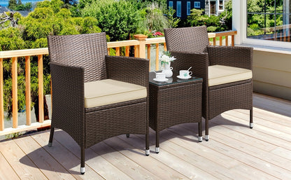 Costoffs 3-er Gartenmöbel Balkonmöbel Set Gartensitzgruppe Terrassenmöbelset inkl. 2 Stühle mit Tisch Set und Sitzkissen für Balkon Terrasse Garten