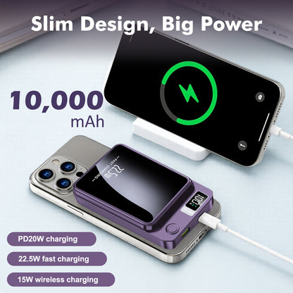 Magnetische Powerbank mit kabellosem Laden, 10000/5000mAh tragbares kabelloses Ladegerät, 22,5W/PD20W Schnelllade-Akku, mit LED-Ladeanzeige, 2 Ausgängen  Dual-Eingang externem Akkupaket für iPhone 17/16/15/14/13/12  Android Universal