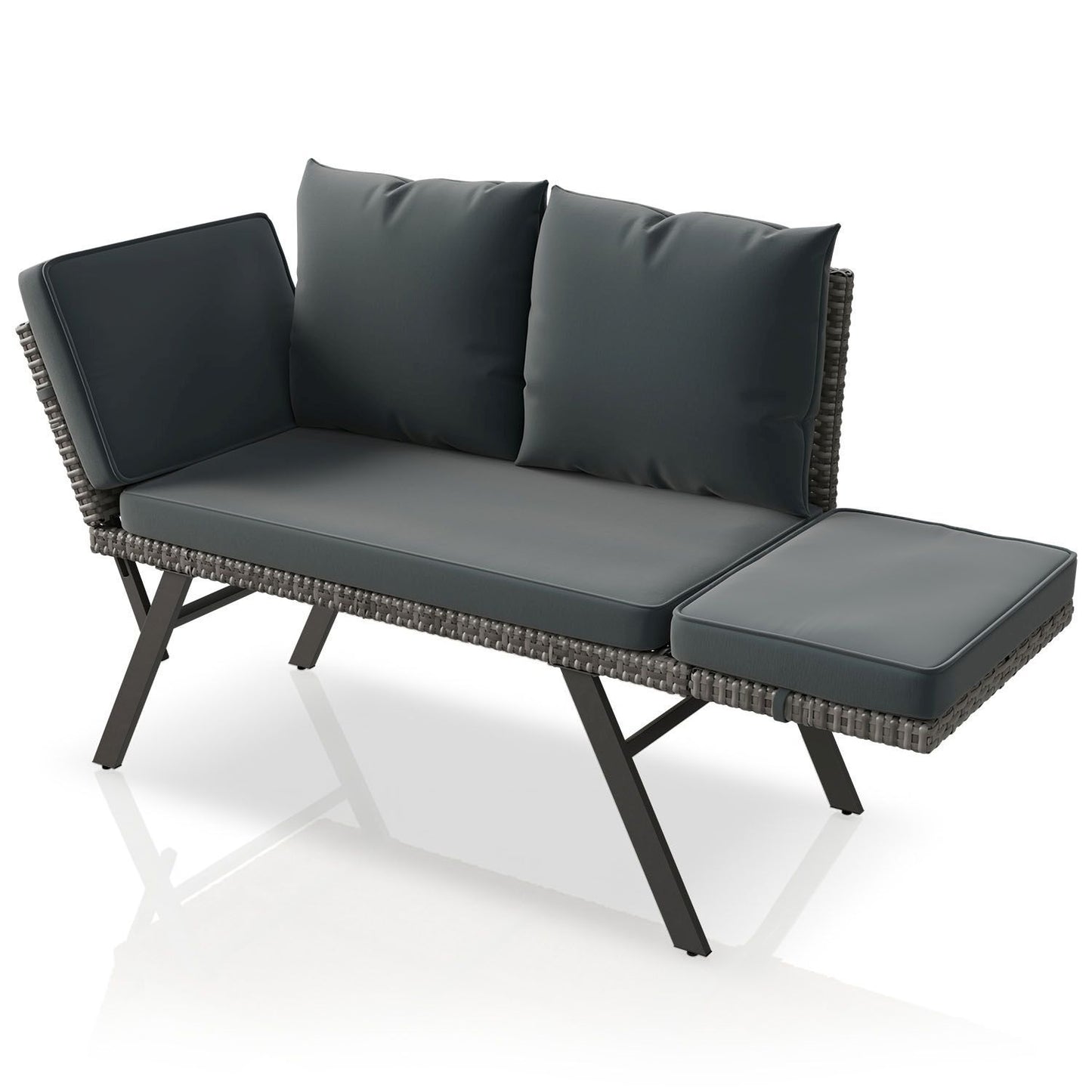 Multifunktionsbank Calvia Schwarz/Grau/Creme - klappbare Sonnenliege mit wetterfestem Polyrattan, Gartenbank mit 240 kg Belastbarkeit