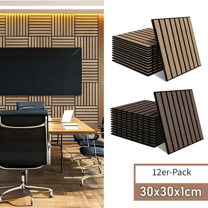 12 Stück Akustik Wandpaneele Isolierung Schallschutzplatten Pad 30 X 30 X 1Cm Audio-Silk Weißes Eichenholz/Schwarze Walnuss Dicke Pads Absorption Wandpaneele Schallschutz Selbstklebende Filz Holzoptik Wandpaneele Innendekoration Sound