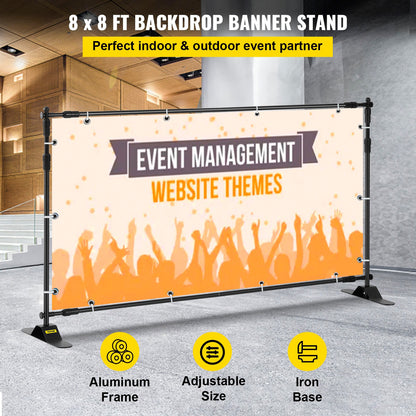VEVOR Teleskopischer Hintergrundbannerständer 8' x 8' Bannerständer Verstellbarer Step-and-Repeat Hintergrundbannerständer Einziehbarer Bannerständer mit Tragetasche (8 ft)