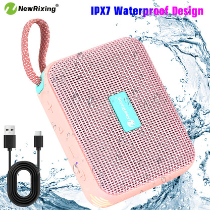 Newrixing IPX7 Tragbarer BT5.3 Kabelloser Lautsprecher, 8W tiefer Bass RGB-Lichter, 4 Std. Spielzeit, TWS Dual-Kopplung, TF-Karte, für Pool-Strand-Party, Geburtstags-Weihnachtsgeschenke