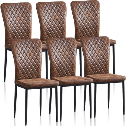 Esszimmerstühle Set aus 4/6 Stück – Samt/Kunstleder, ohne Armlehnen, hohe Rückenlehne, gepolsterter weicher Sitz mit schwarzen Metallbeinen für Esszimmer, Küche