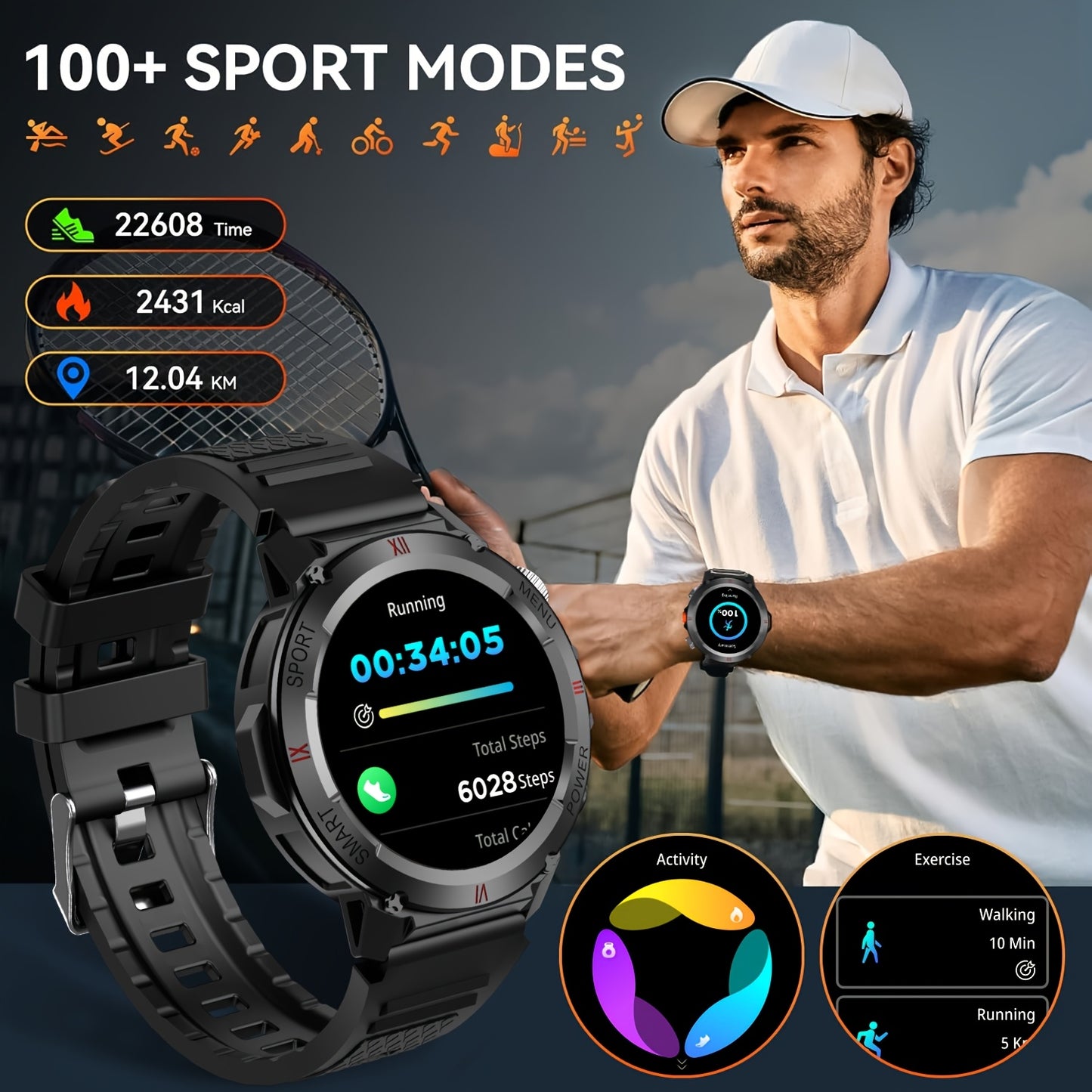 GWENLAND 2024 Fortschrittliche Smartwatch | 100+ Sportmodi, LED-Höhenmesser, Wettervorhersage, TFT-Bildschirm, Gehäuse aus Aluminiumlegierung, Silikonarmband - Perfektes Geschenk für Outdoor-Enthusiasten