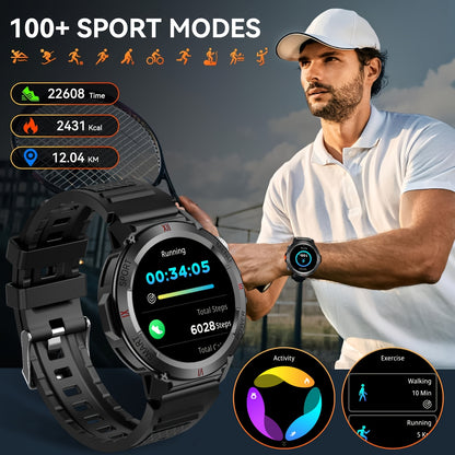 GWENLAND 2024 Fortschrittliche Smartwatch | 100+ Sportmodi, LED-Höhenmesser, Wettervorhersage, TFT-Bildschirm, Gehäuse aus Aluminiumlegierung, Silikonarmband - Perfektes Geschenk für Outdoor-Enthusiasten