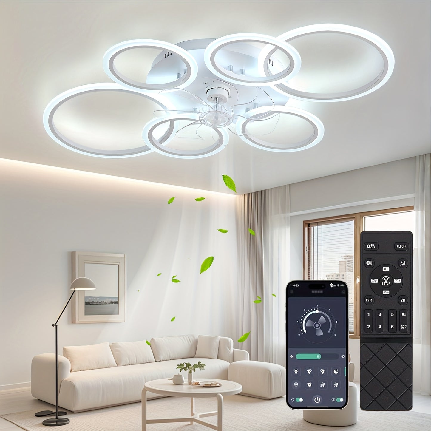 Deckenventilator mit Beleuchtung, LED Deckenleuchte mit Ventilator, Fernbedienung und leisem App, dimmbare Deckenlampe mit Timer und Ventilator für Schlafzimmer, Wohnzimmer, Esszimmer, 80 x 12 cm