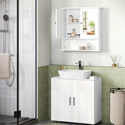 1-tlg. Badezimmerspiegel-Wandschrank, weißes MDF mit verstellbaren Regalböden, Türen, Badezimmermöbel-Set, stilvoller Stauraum für Badezimmer, Schlafzimmer oder Flur, einfache Montage, hochwertige Verarbeitung, 60x58x16cm
