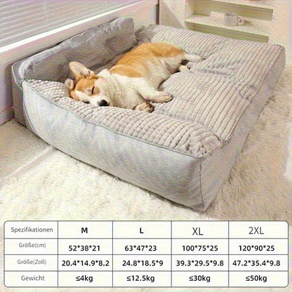 Extra großes graues Hundesofa, weiches  bequemes Material, Haustiersofa, Haustierbedarf, rutschfeste Basis mit kostenlosem Kissen, orthopädisches Hundebett mit verdicktem Stützschaum, extra breites  extra langes Haustier-Sofabett, geeignet für große Hunde
