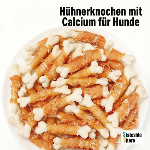 Hühner-Wrap Calcium Knochen Hunde Kauzähne | Ohne Rohleder, High Protein Trainingsbelohnungen, Zahnreinigung, Frischer Atem & Kalzium Supplement Snacks für alle Rassen