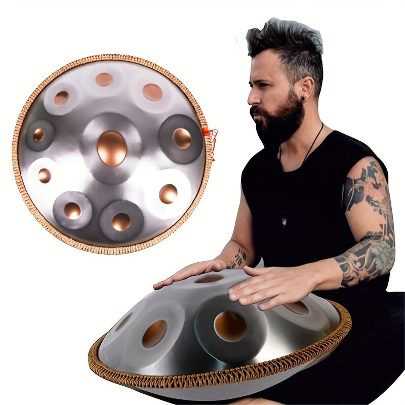 Handpan-Trommel 55.88 cm mit 10 Noten, 440Hz d-Moll Kurdische Handpan-Trommeln für Erwachsene, Hochwertiges Stahl-Handpan-Instrument ausgestattet mit Handpan-Tasche, staubfreiem Tuch, Holzschlägel und Ständer, Geeignet für Anfänger