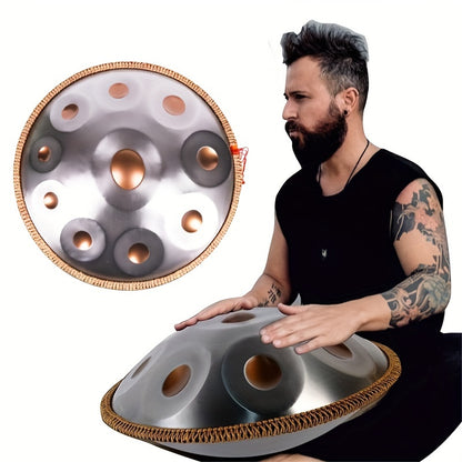 Handpan-Trommel 55.88 cm mit 10 Noten, 440Hz d-Moll Kurdische Handpan-Trommeln für Erwachsene, Hochwertiges Stahl-Handpan-Instrument ausgestattet mit Handpan-Tasche, staubfreiem Tuch, Holzschlägel und Ständer, Geeignet für Anfänger